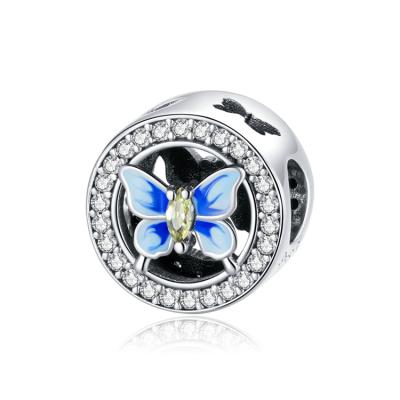 China Nickel Free New Design 925 Sterling Silver Charms Blue Butterfly Charm Bead For Women Original Bracelet Making for sale