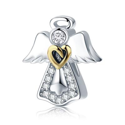 China Nickel Free Qings 925 Angel Wing Charm Bead Pendant Silver Plated Bracelets Necklaces Clear CZ DIY Jewelry Making for sale