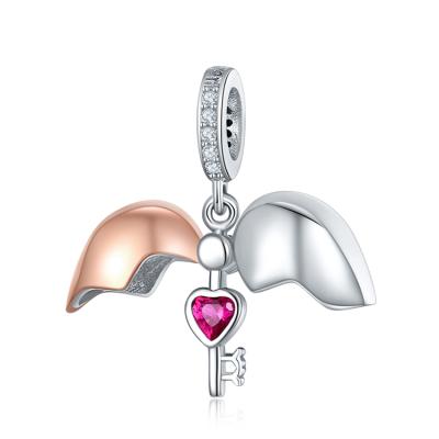 China Nickel Free Qings Fashion Jewelry The Key Of Heart Charm 925 Sterling Plated Rose Gold Charm for sale