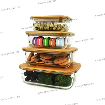 China Hot Sale Minimalist Heat Resistant Glass Food Jar Set Storage Jar Bamboo Lid for sale