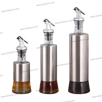 China Viable Oil Bottle For Kitchen Stainless Steel Dressing Set Frying Oil Bottles for sale