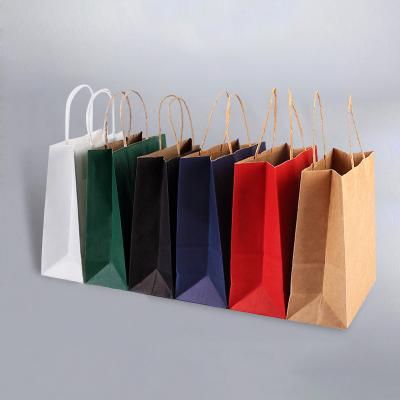 China Custom Logo Cheap Brown Disposable Take Out To Carry Out Bags For Restaurant Fast Food Kraft Paper Bag Packing With Handle for sale