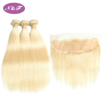 China Silky Straight Wave YF Remy Peruvian Human Hair 613 Blonde Straight Wave Hair Bundles With 13x4 Headband Or Closure Cuticle Aligned Hair for sale