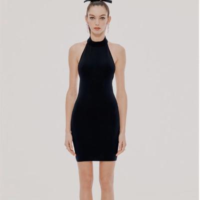 China Sexy Backless Round Neck Sleeveless Anti-Wrinkle Knit Women Mid-Length Dress for sale