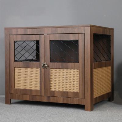 China Factory Direct Viable Hoopet Ventilation Wooden Rattan Dog Cage House Furniture for sale