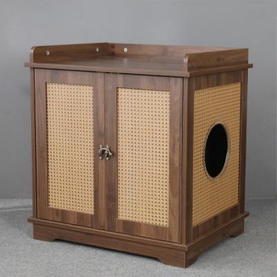 China 2022 Sustainable New Arrival Premium Wooden Hoopet Rattan Cabinets Pet Cat Cave House Furniture for sale