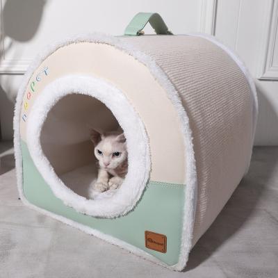 China Newcomer Stocked Collapsible Hoopet Enclosed Leather Dog Cat Cave Bed Tent House for sale