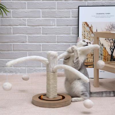 China 2021 New Arrival Hoopet Plush Stuffed Around Small Beige Mail Scratcher Cat Tree Toys With Sisal for sale