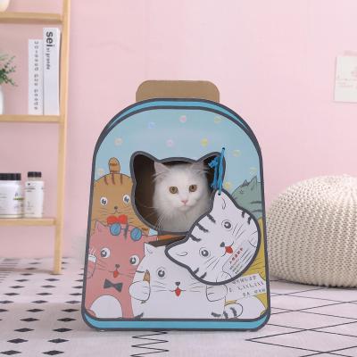 China New Arrival Multifunctional Stocked Hoopet Backpack Train Cat Cave House Hole Scratcher Box Toys for sale