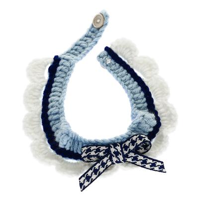 China OEM Hoopet Decoration Stocked Knitted Pet Scarf Blue Dog Cat Collar Bow Tie for sale