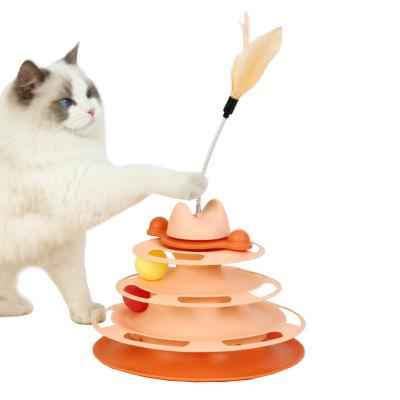 China Factory Direct Stored Interactive Feather Cat Turntable Toy Amusement Spring Stick Hoopet for sale