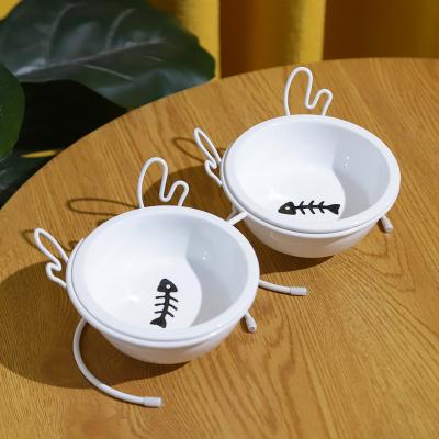 China Sustainable Premium Cute White Hoopet Antlers Tilt Tilt Double Diner Dog Cat Bowl for sale