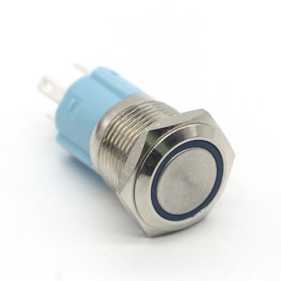 China YHJ16-261 5A 250V 5 pin metal blue led vandal proof metal self-locking push button switch for sale