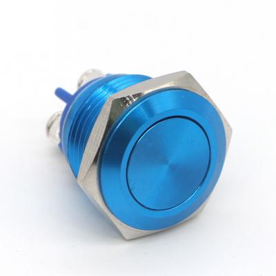 China Aluminum plated YHJ series factory supply16mm blue metal waterproof aluminum blue push button switch for sale