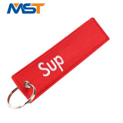 China Advertising Gift Retailer Factory Supply Embroidery Weaving Label Customized Logo Woven Key Chain For Promotion for sale