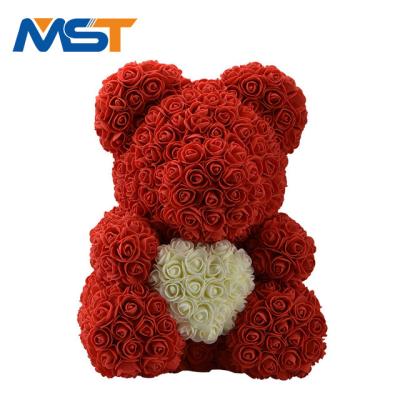 China Girlfriend Gift Valentines Day Factory Supply Artificial Pe Flower Rose Bear With Heart Shape For Gifts Premium for sale