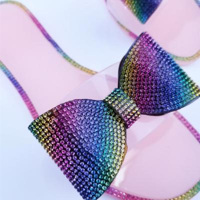 China New Fashion PVC Arch Rhinestone Women Jelly Color Shoes Comfy Transparent Jelly Slipper Clear Neon Sandals Wholesale Anti-Slippery Jelly for sale