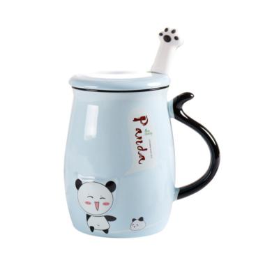 China Disposable Cute Creative Cartoon Personality Ceramic Cup With Spoon Office Milk Coffee Tumbler Cat Coffee Mug for sale