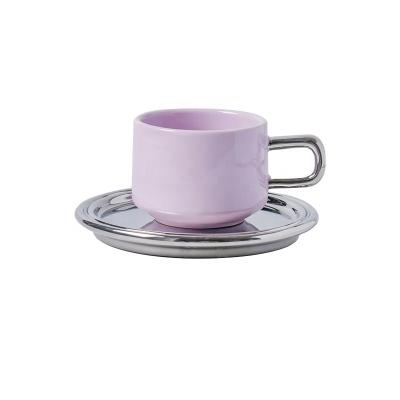 China Interesting Contrast Color Stocked Afternoon Tea Coffee Coffee Nordic Simple Ceramic Cups And Saucers for sale