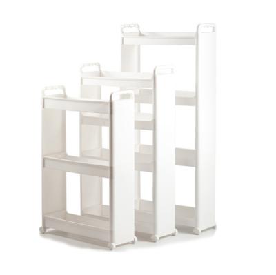 China Sustainable Plastic Multi-Layer Floor Storage Rack Kitchen Storage Rack For Household Bathroom Movable Crevice Shelf for sale