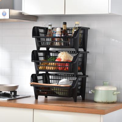 China Sustainable Plastic Stackable Kitchen Storage Shelf Cart Fruit Basket Fruit Basket 3 Tier Vegetable Storage Rack for sale