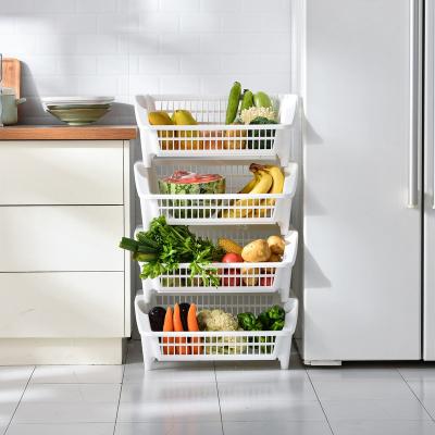 China Customized Sustainable Fruit Organizer Rack Plastic Stackable Baskets Kitchen Vegetable Storage Baskets for sale