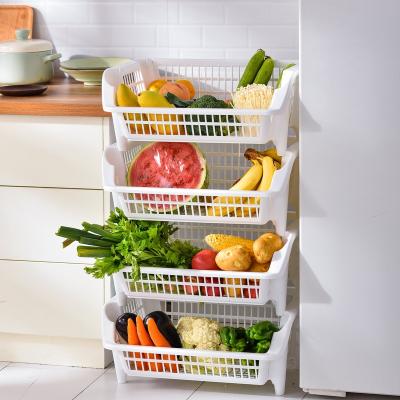 China Customized Sustainable Fruit Organizer Rack Storage Plastic Laundry Basket Kitchen Vegetable Storage Stackable Baskets for sale