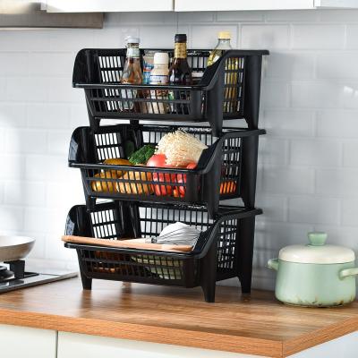 China Durable Stable Plastic Stackable Storage Baskets Kitchen Trolley Cart Laundry Basket Stackable Storage Rack for sale