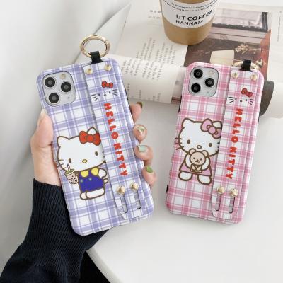 China Shockproof For iphone 13 pro 12 pro Max Hot Selling High Quality PU Leather Phone Case Max Strap Phone Case TPU Hello Kitty for sale