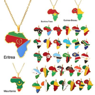 China New European and American Hot Sale Unisex Stainless Steel Africa Map Rwanda Egypt Uganda Ivory Coast Necklace Drip Ornament for sale