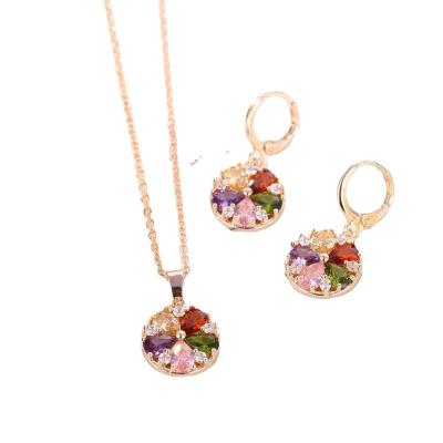 China Harajuku Simple Crystal Women's Colored Women's Current Living Supply Zircon Necklace And Earring Suite for sale