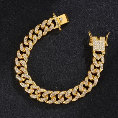 China Custom TRENDY 18K Stainless Steel Moissanite Diamond Zircon Iced Out Tennis Hip Hop Jewelry Gold Plated Bracelet for sale