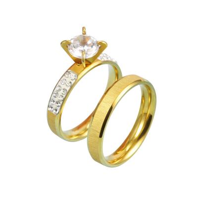 China Crystal Wedding Ring Set Diamond Style Full Diamond Ring Classic Jewelry Valentine's Day Wedding Ring Set for sale