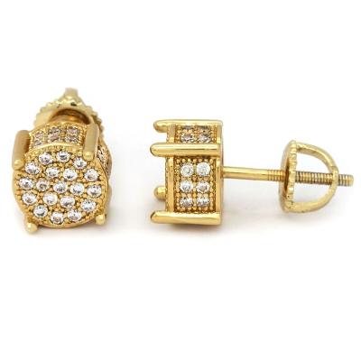 China 2022 Round CZ Stud Earrings Gold Plated Screw-back Hip Hop Earrings Other Women's Earrings for sale