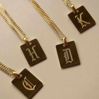 China TRENDY Personalized 316L Stainless Steel 18k Gold Plated Jewelry Custom Fashion Necklace Old English Initial Letter Necklace For Women for sale