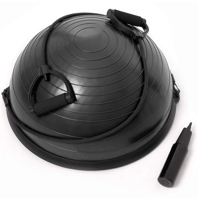 China 23inch Gym Balance Trainer 58cm Round Half Dome Yoga Ball Balance Ball With Bands Pump Up For Yoga Gym Fitness for sale