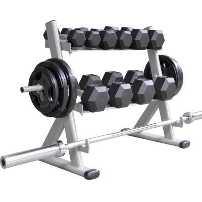 China Small Footprint Cheap Home Gym Fitness Double Hex Dumbbell Storage Barbell Weight Plate Rack Multifunctional for sale