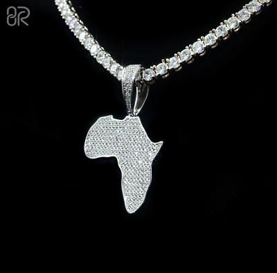 China CLASSIC Dot Iced Out Map Africa Jewelry Custom 925 OEM ODM Moissanite Diamond Pendant Wholesale Silver Map VVS Hip Hop Men for sale