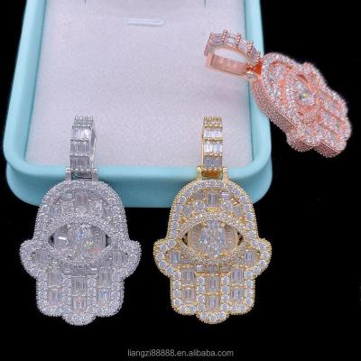 China ODM VVS Men's CLASSIC Hip Hop Pendant Jewelry Moissanite Diamond Pendant Wholesale Hamsa Hand Sterling Silver Custom Iced OEM for sale