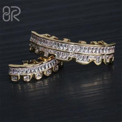 China Custom Moissanite Silver Grillz For Teeth Factory Wholesale Ice Out Long Bar Heater Cut 10k 14k 18k VVS Hip Hop Silver Grillz Jewelry for sale