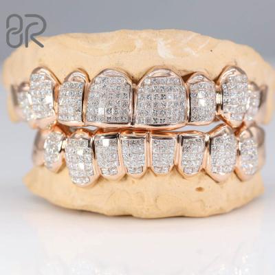 China Custom Jewelry Silver Princess Cut Grillz 925 Hot Selling 10K 14K 18K Moissanite Silver Gold Plated Teeth Grillz VVS Hip Hop for sale