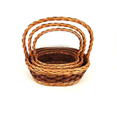 China Plain Satisfy Chip Garden Decorative Willow Flower Wooden Basket Natural Handmade Home DECOR for sale