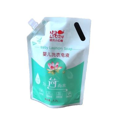 China Recyclable Baby Laundry Liquid Soap Packaging Vertical Spout 1.2kg Bag With Handle for sale