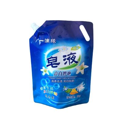 China Recyclable Simple And Lightweight Soap Liquid Packaging Stand Up 2kg Spout Pouch With Handle for sale