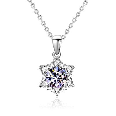 China Anniversary Mosson Diamond 925 Sterling Silver Necklace Women's Full Snowflake Jewelry Niche Design Pendant Clavicle Accessories for sale