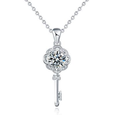 China Original Design Anniversary Jewelry 925 Sterling Silver Moissanite Diamond Key Pendant For Lovers Anniversary Gift For Women for sale