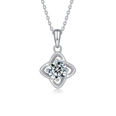 China New Anniversary Moissanite Diamond Clover Necklace 925 Sterling Silver Clavicle Dangle Chain Wedding Anniversary Jewelry Gift for sale