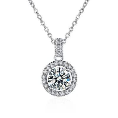 China Anniversary Moissanite Diamond Necklace versatile new 925 sterling silver pendant full of diamond round clavicle necklace jewelry for sale