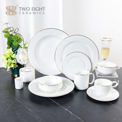 China Sustainable Hot Sale Porcelain Plates Sets , Luxury Hotel Gold Rim Tableware Plates 2021 New Arrival Dishes Sets Tableware for sale