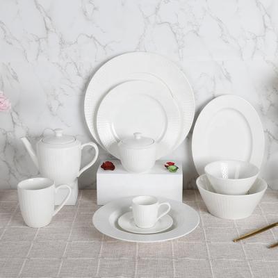 China Viable White Ceramic Dinnerware Set, Porcelain Dinnerware Sets With Tray Plate Bowl Tea Pot for sale